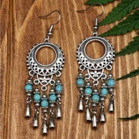 Silver and Turquoise Dangle Earrings - Picture 10 of 15